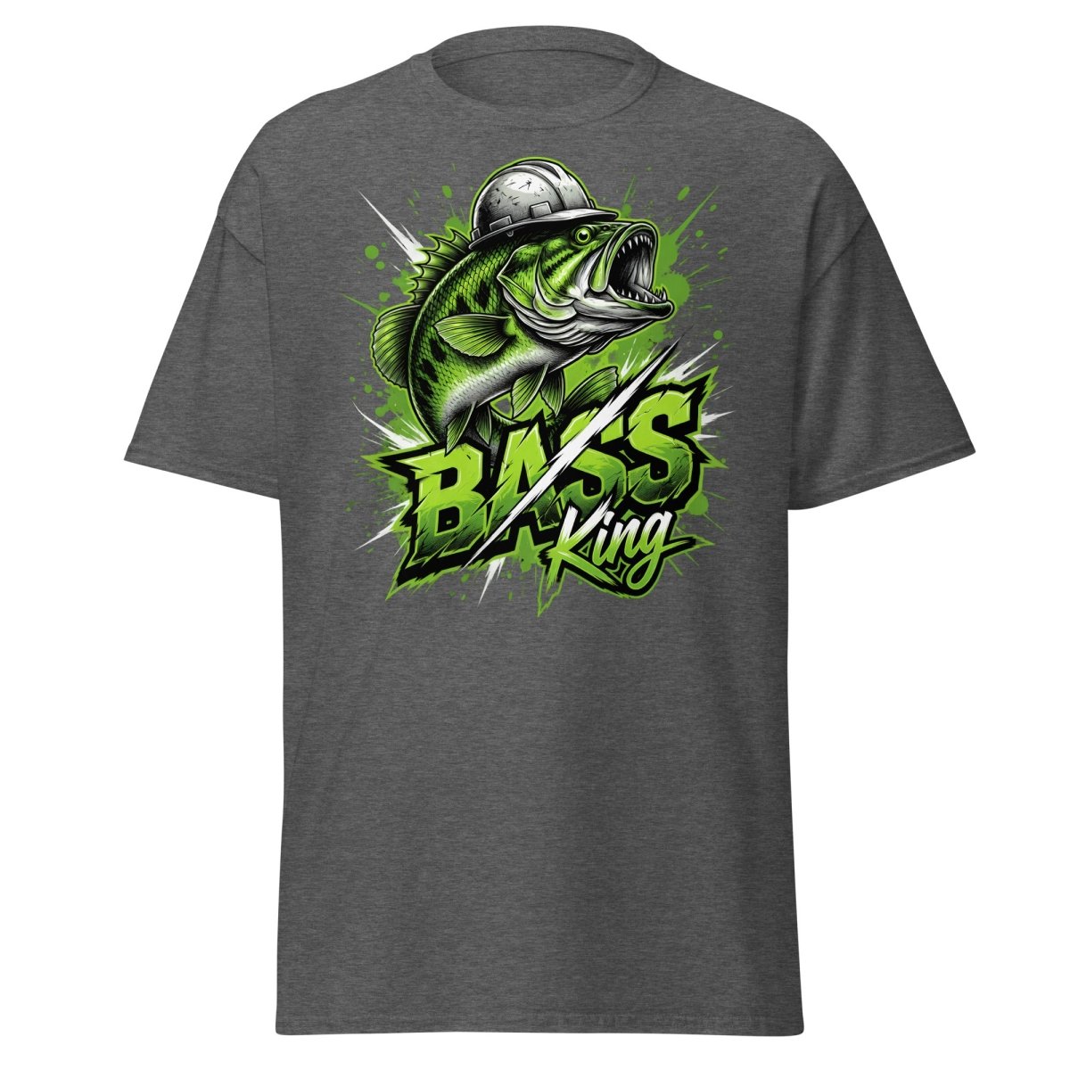 Bass King Hard Hat Fish T-Shirt – Funny Fishing Tee - Dark Heather - TeeRipple