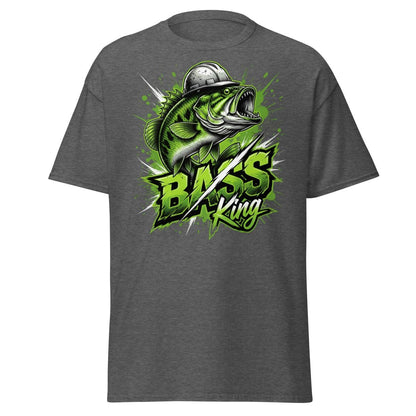 Bass King Hard Hat Fish T-Shirt – Funny Fishing Tee - Dark Heather - TeeRipple