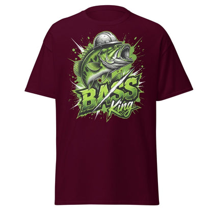 Bass King Hard Hat Fish T-Shirt – Funny Fishing Tee - Maroon - TeeRipple