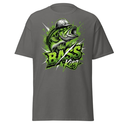 Bass King Hard Hat Fish T-Shirt – Funny Fishing Tee - Charcoal - TeeRipple