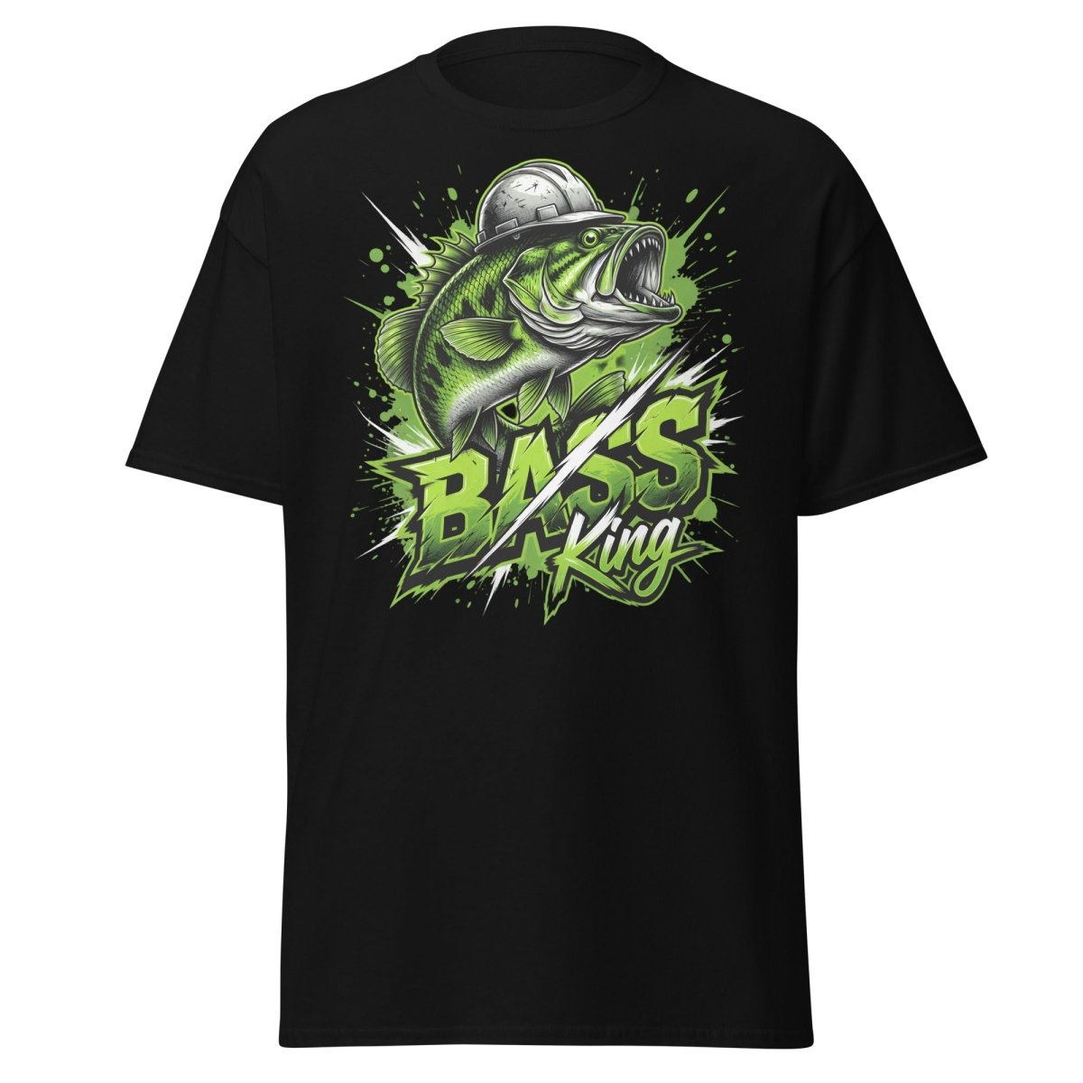 Bass King Hard Hat Fish T-Shirt – Funny Fishing Tee - Black - TeeRipple