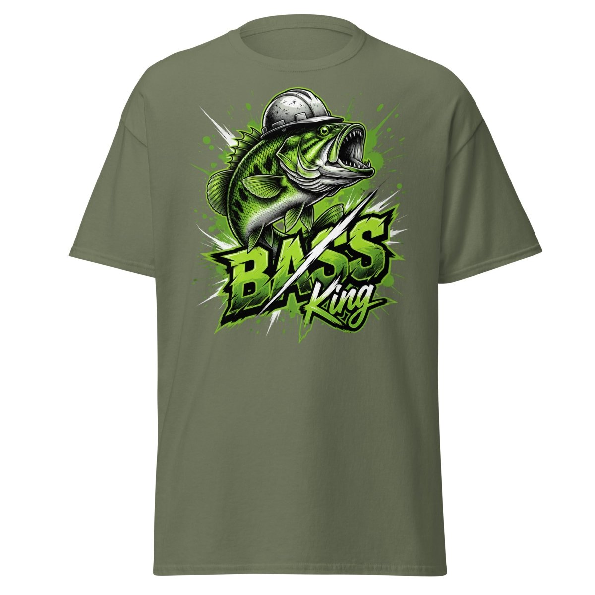 Bass King Hard Hat Fish T-Shirt – Funny Fishing Tee - Military Green - TeeRipple