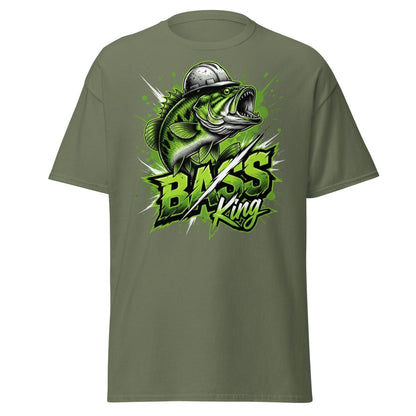 Bass King Hard Hat Fish T-Shirt – Funny Fishing Tee - Military Green - TeeRipple