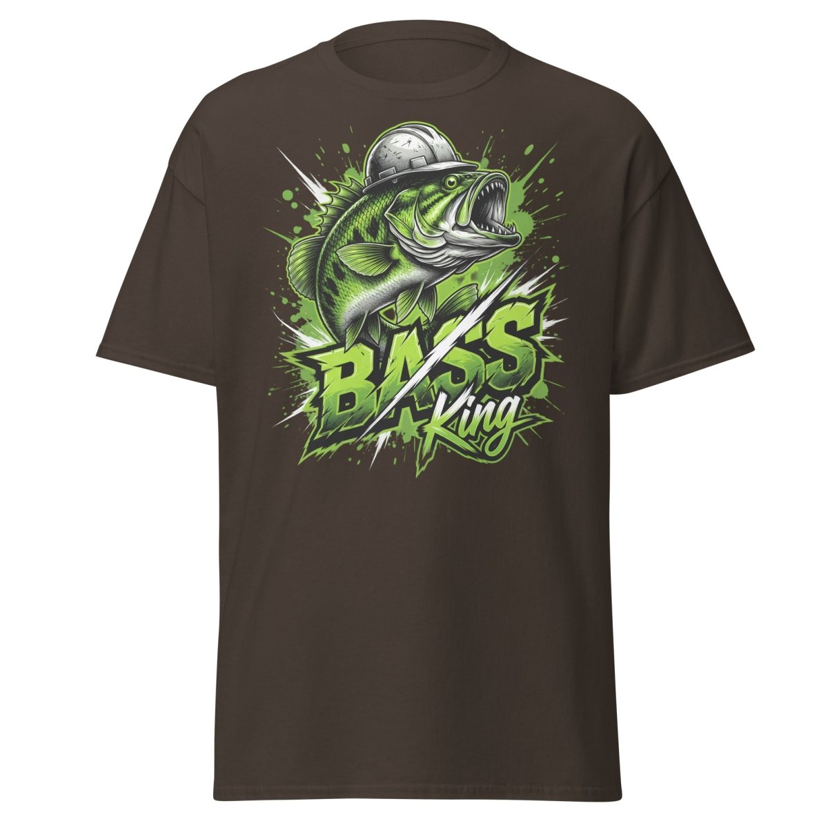 Bass King Hard Hat Fish T-Shirt – Funny Fishing Tee - Dark Chocolate - TeeRipple