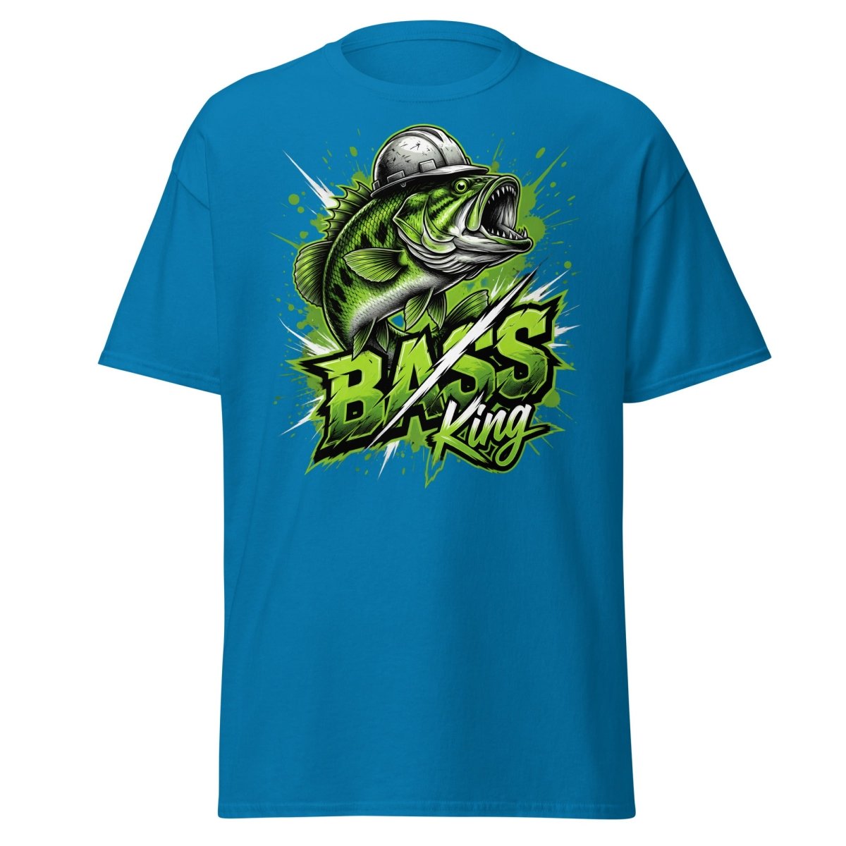 Bass King Hard Hat Fish T-Shirt – Funny Fishing Tee - Sapphire - TeeRipple