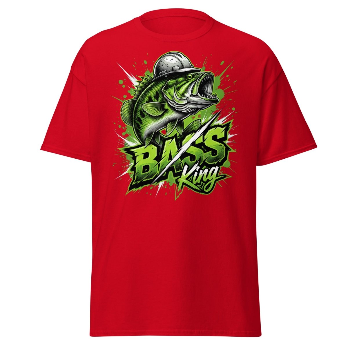 Bass King Hard Hat Fish T-Shirt – Funny Fishing Tee - Red - TeeRipple