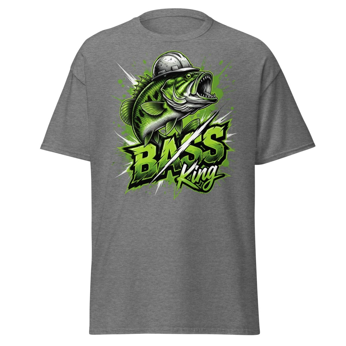 Bass King Hard Hat Fish T-Shirt – Funny Fishing Tee - Graphite Heather - TeeRipple