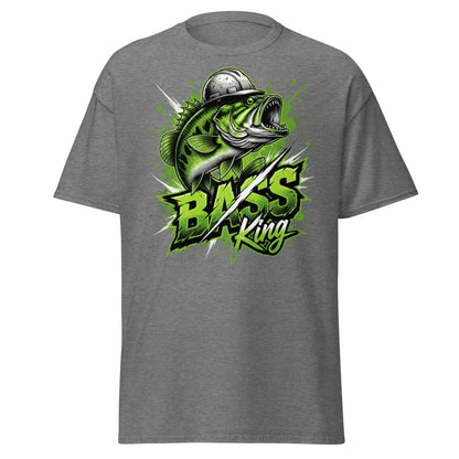 Bass King Hard Hat Fish T-Shirt – Funny Fishing Tee - Graphite Heather - TeeRipple