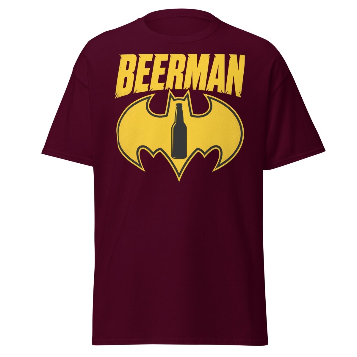Beerman T-Shirt Funny Batman Beer Parody Superhero Tee - Maroon - TeeRipple