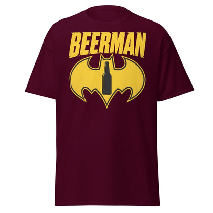 Beerman T-Shirt Funny Batman Beer Parody Superhero Tee - Maroon - TeeRipple