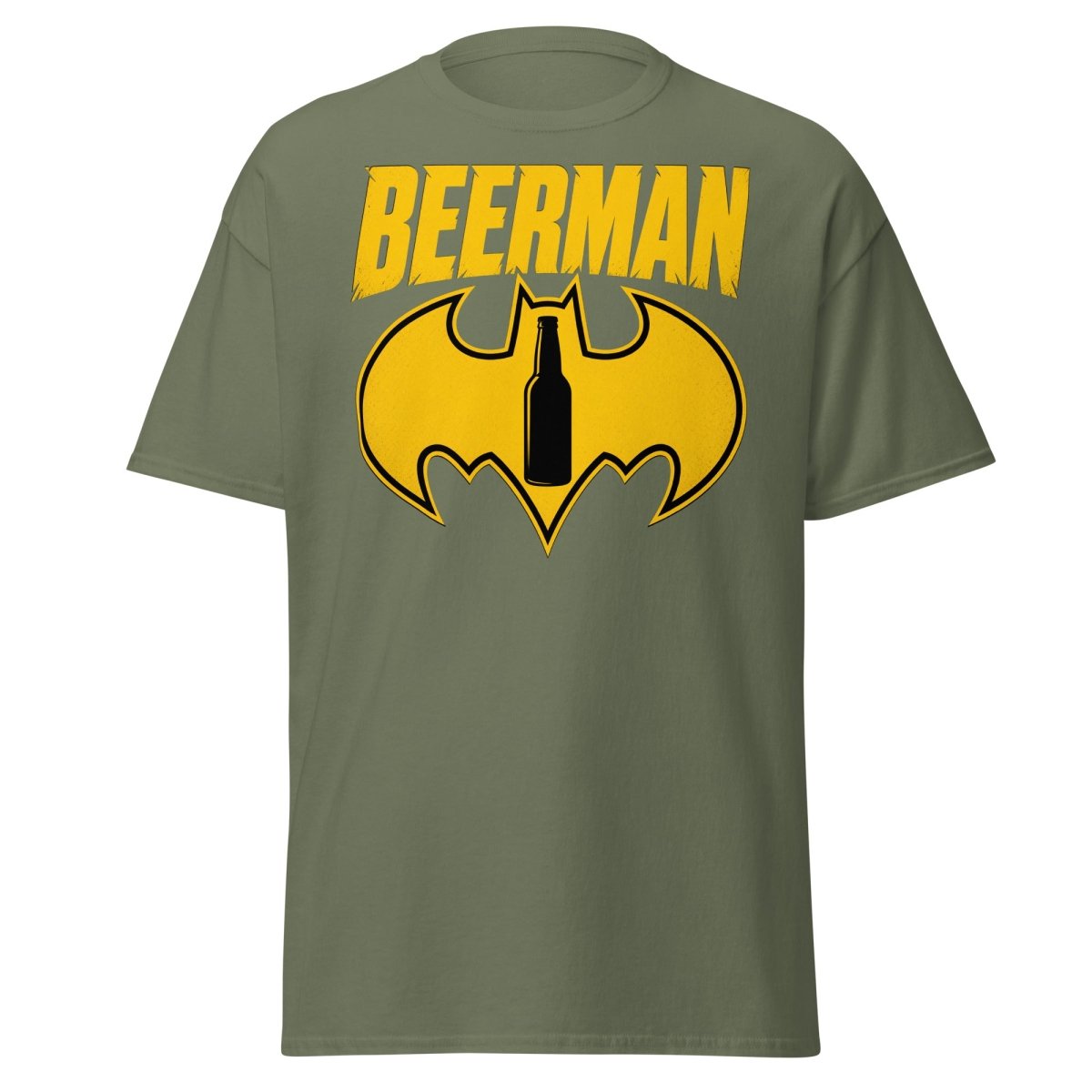 Beerman T-Shirt Funny Batman Beer Parody Superhero Tee - Military Green - TeeRipple