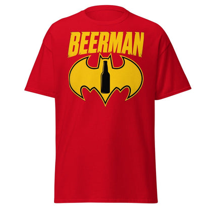 Beerman T-Shirt Funny Batman Beer Parody Superhero Tee - Red - TeeRipple