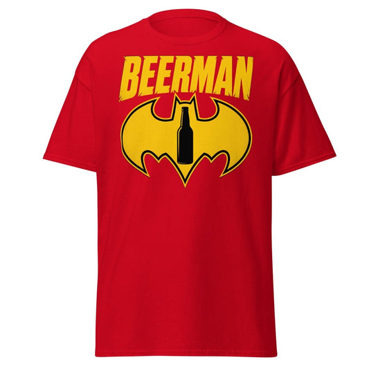 Beerman T-Shirt Funny Batman Beer Parody Superhero Tee - Red - TeeRipple