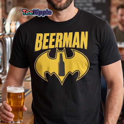 Beerman T-Shirt Funny Batman Beer Parody Superhero Tee - Maroon - TeeRipple