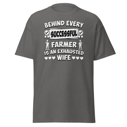 Behind Every Successful Farmer Exhausted Wife Tee - Charcoal - TeeRipple