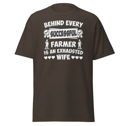 Behind Every Successful Farmer Exhausted Wife Tee - Dark Chocolate - TeeRipple