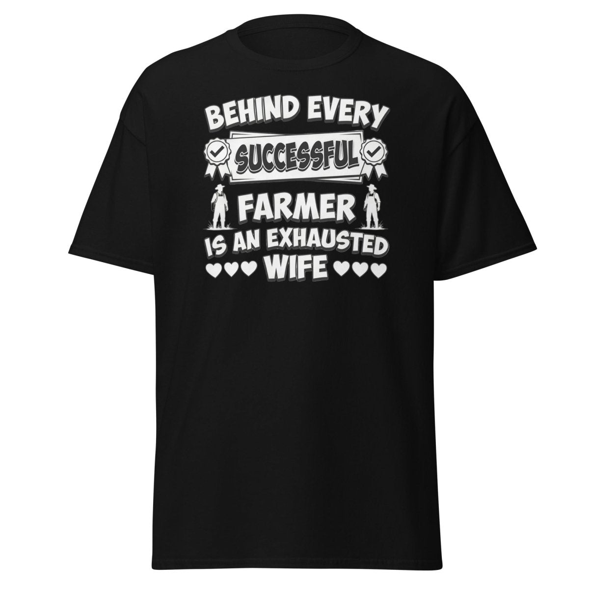 Behind Every Successful Farmer Exhausted Wife Tee - Black - TeeRipple