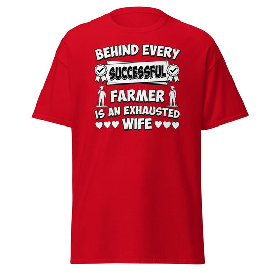 Behind Every Successful Farmer Exhausted Wife Tee - Red - TeeRipple