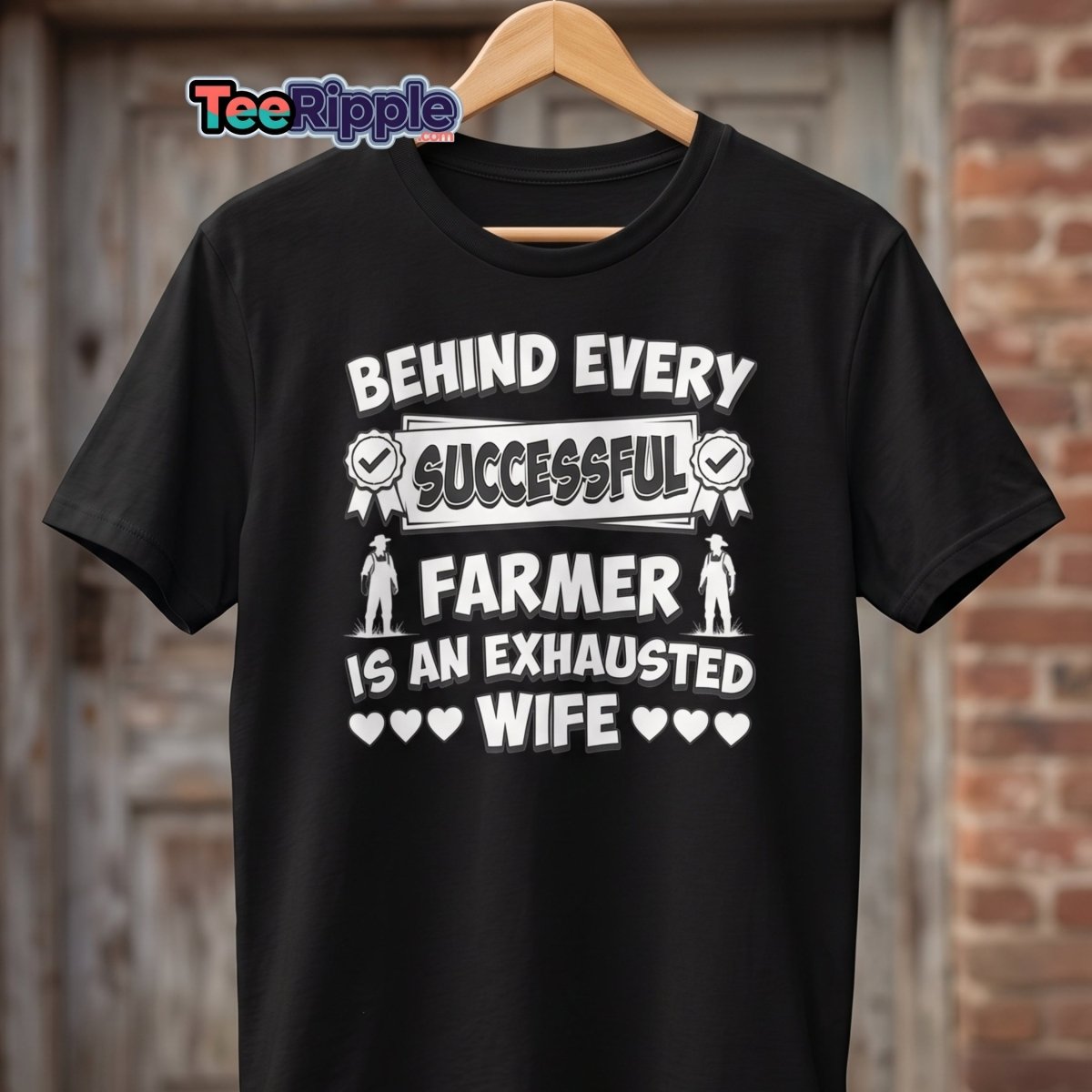 Behind Every Successful Farmer Exhausted Wife Tee - Maroon - TeeRipple
