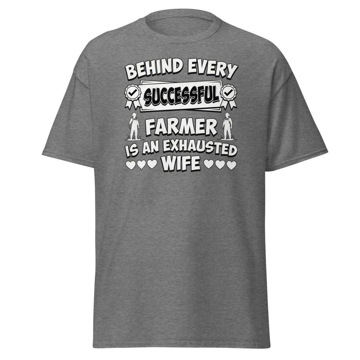 Behind Every Successful Farmer Exhausted Wife Tee - Graphite Heather - TeeRipple