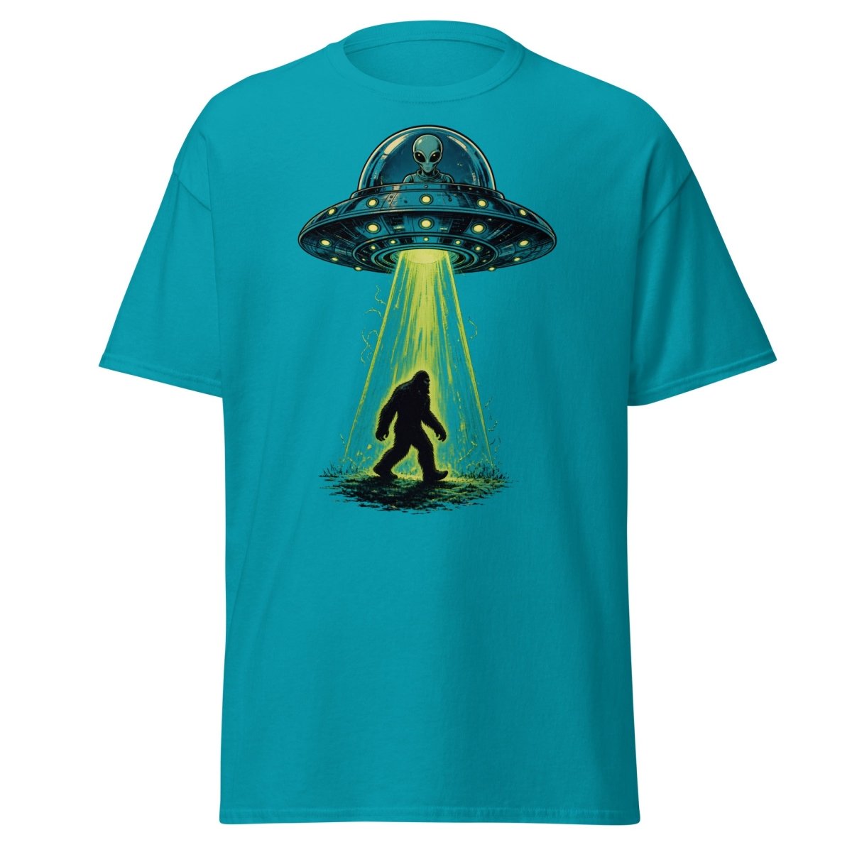 Bigfoot UFO Abduction Graphic T-Shirt - Tropical Blue - TeeRipple