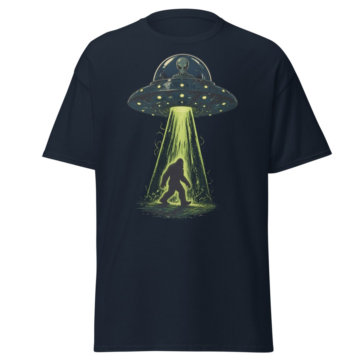 Bigfoot UFO Abduction Graphic T-Shirt - Navy - TeeRipple