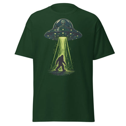 Bigfoot UFO Abduction Graphic T-Shirt - Forest Green - TeeRipple