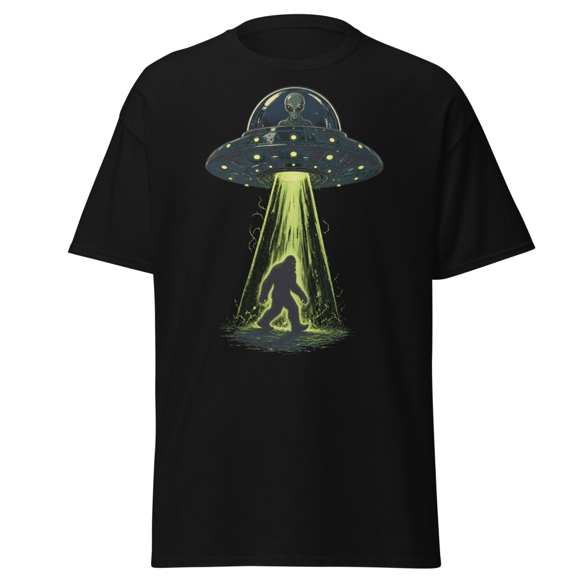 Bigfoot UFO Abduction Graphic T-Shirt - Black - TeeRipple