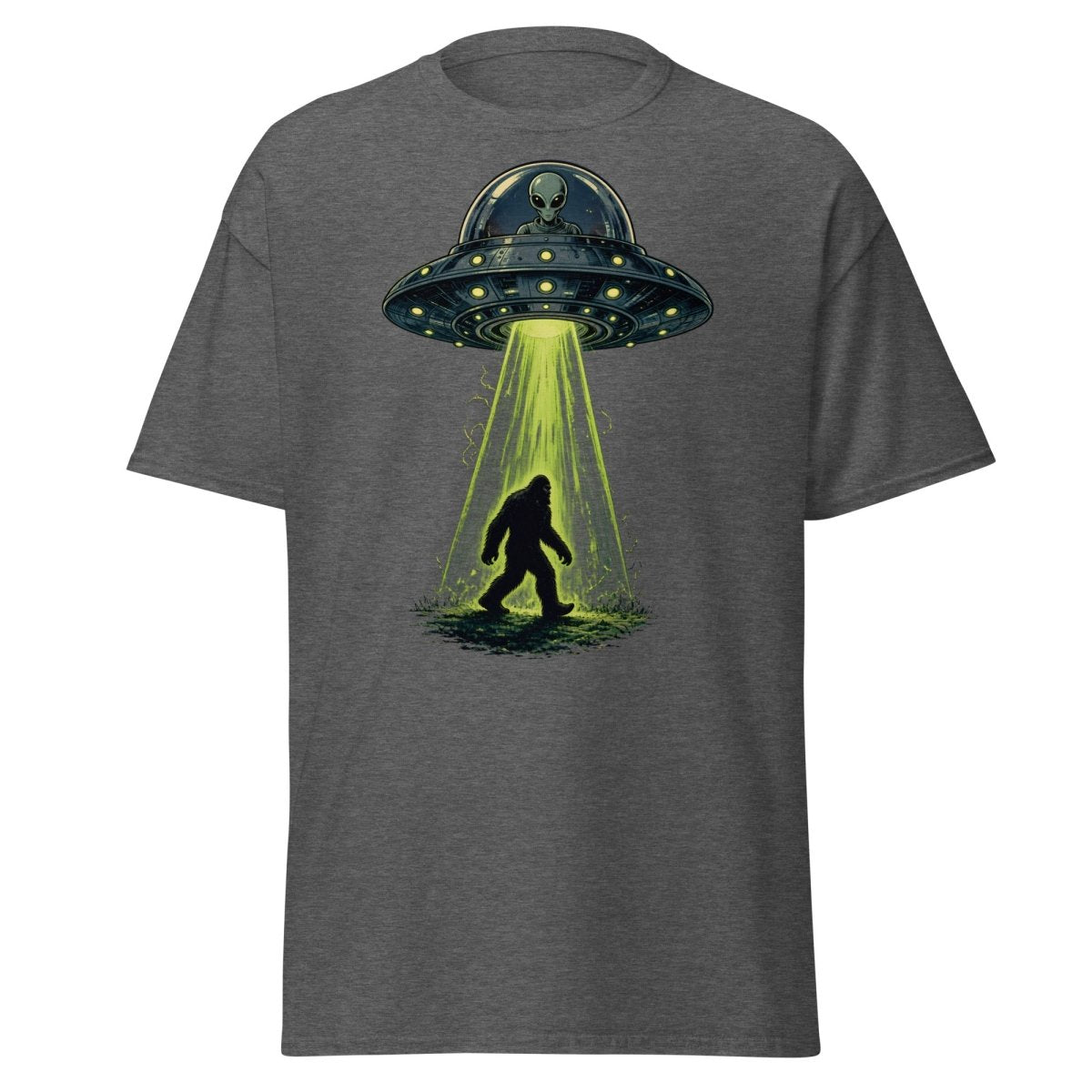 Bigfoot UFO Abduction Graphic T-Shirt - Dark Heather - TeeRipple