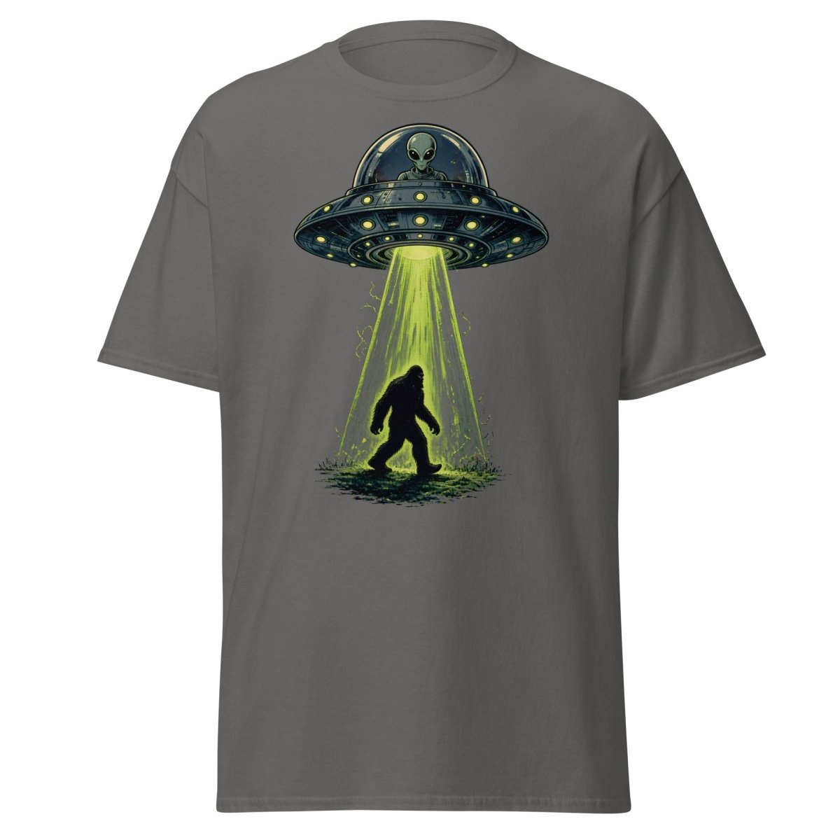 Bigfoot UFO Abduction Graphic T-Shirt - Charcoal - TeeRipple