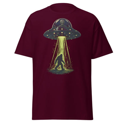 Bigfoot UFO Abduction Graphic T-Shirt - Maroon - TeeRipple