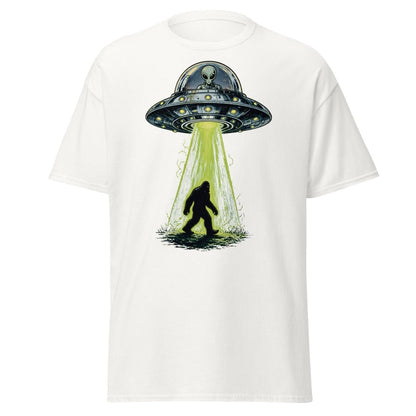 Bigfoot UFO Abduction Graphic T-Shirt - White - TeeRipple