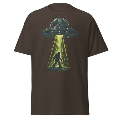 Bigfoot UFO Abduction Graphic T-Shirt - Dark Chocolate - TeeRipple