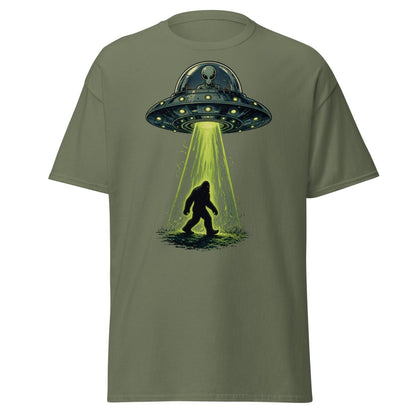Bigfoot UFO Abduction Graphic T-Shirt - Military Green - TeeRipple