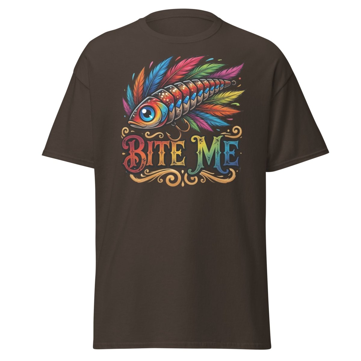 Bite Me Fishing Lure T-Shirt – Funny Angler Humor Tee - Dark Chocolate - TeeRipple