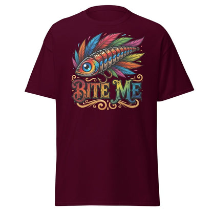 Bite Me Fishing Lure T-Shirt – Funny Angler Humor Tee - Maroon - TeeRipple