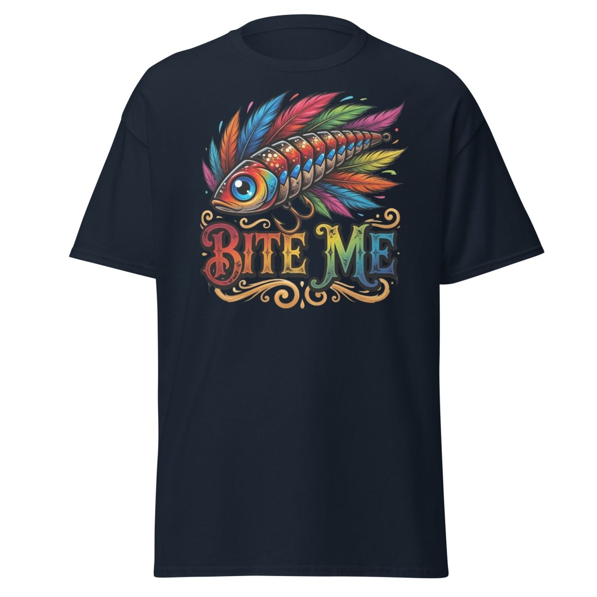 Bite Me Fishing Lure T-Shirt – Funny Angler Humor Tee - Navy - TeeRipple