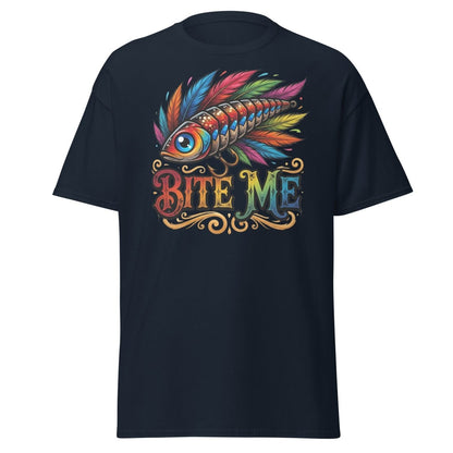 Bite Me Fishing Lure T-Shirt – Funny Angler Humor Tee - Navy - TeeRipple