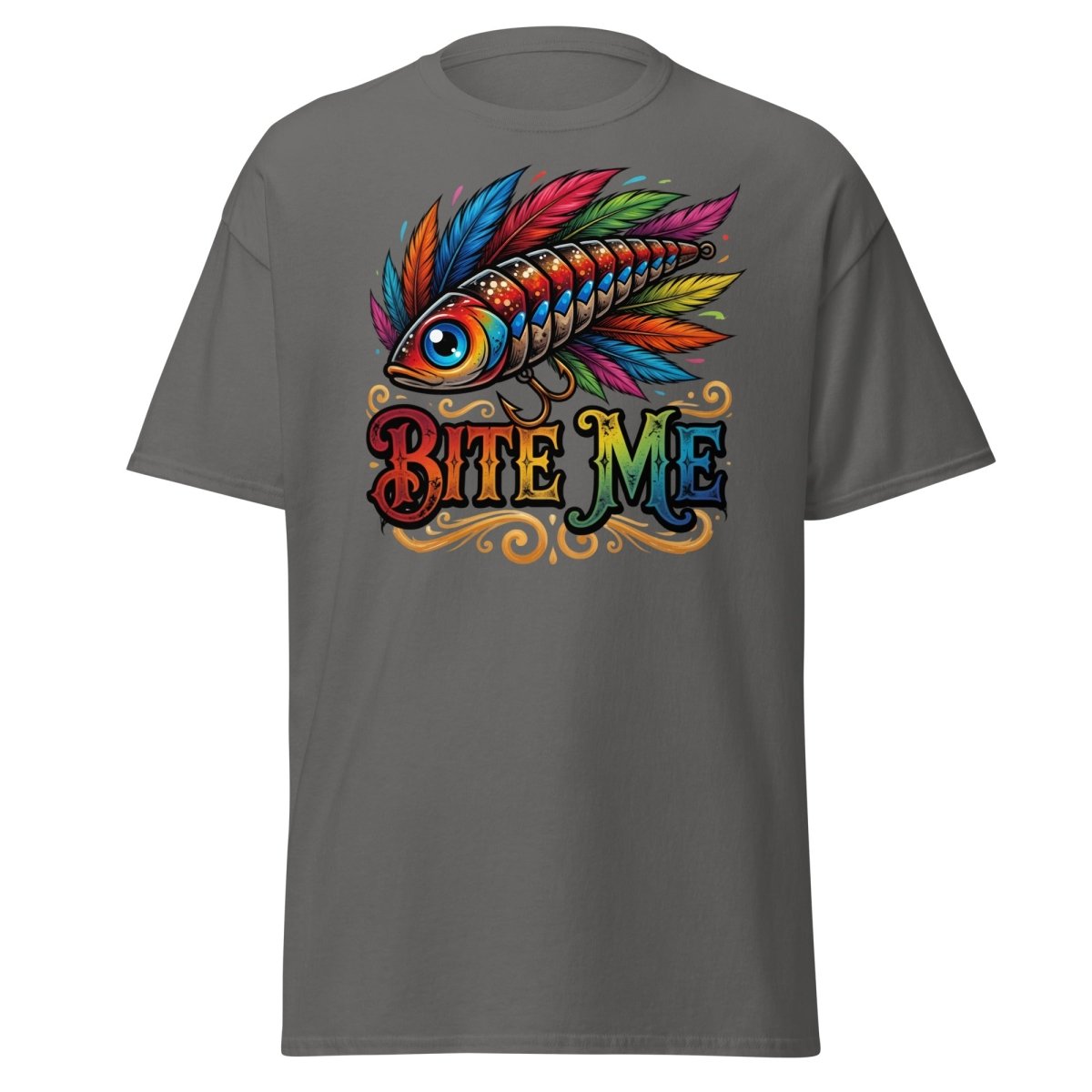 Bite Me Fishing Lure T-Shirt – Funny Angler Humor Tee - Charcoal - TeeRipple