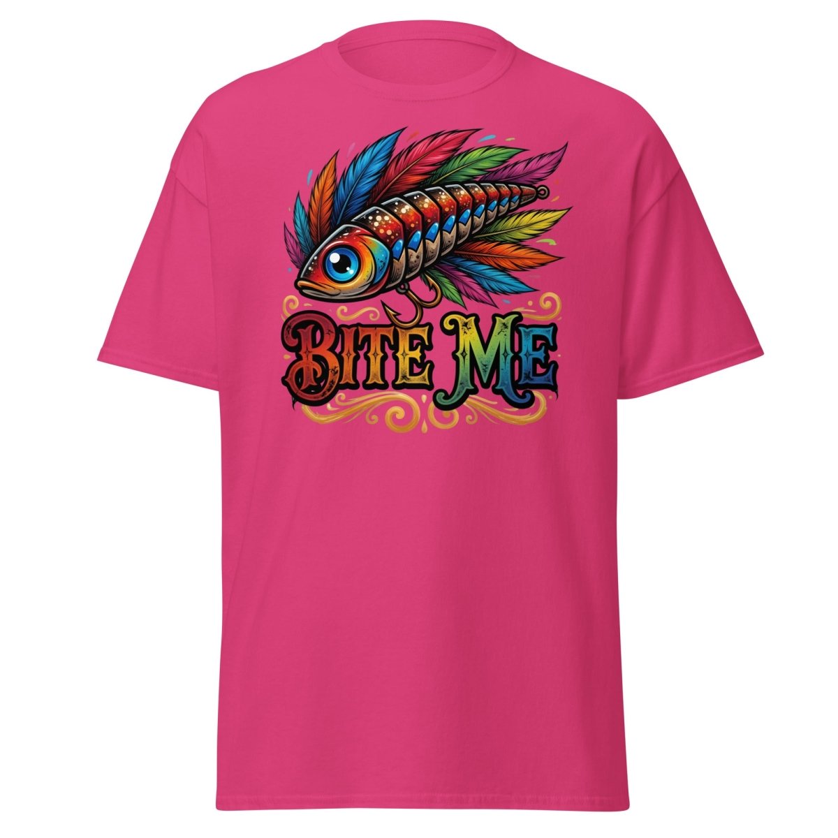 Bite Me Fishing Lure T-Shirt – Funny Angler Humor Tee - Heliconia - TeeRipple