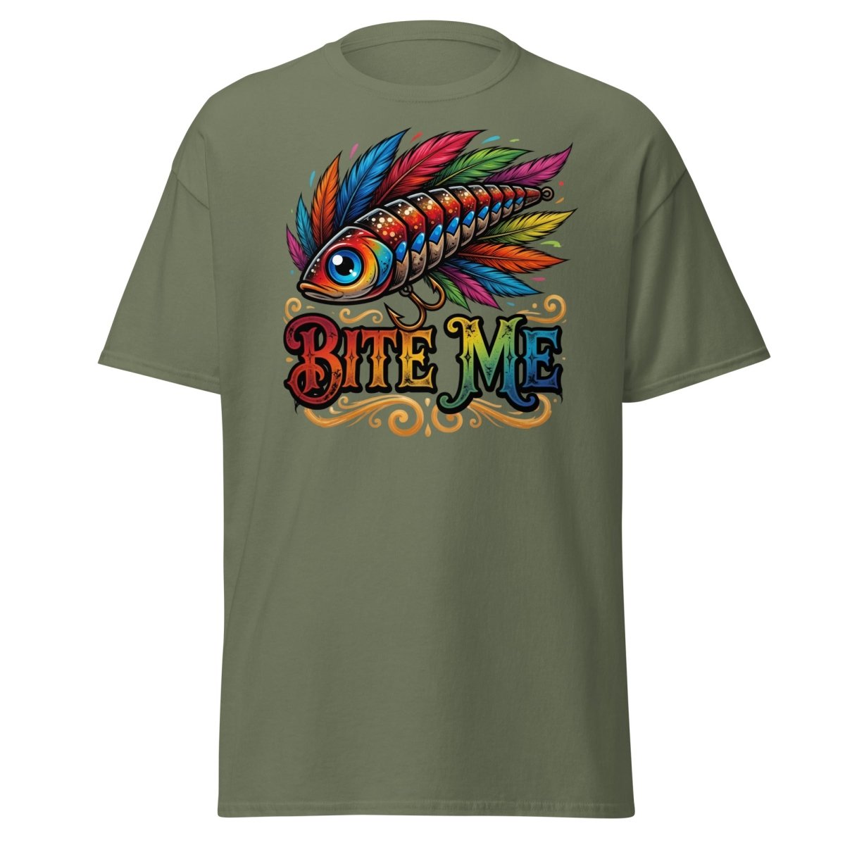 Bite Me Fishing Lure T-Shirt – Funny Angler Humor Tee - Military Green - TeeRipple