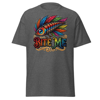 Bite Me Fishing Lure T-Shirt – Funny Angler Humor Tee - Dark Heather - TeeRipple