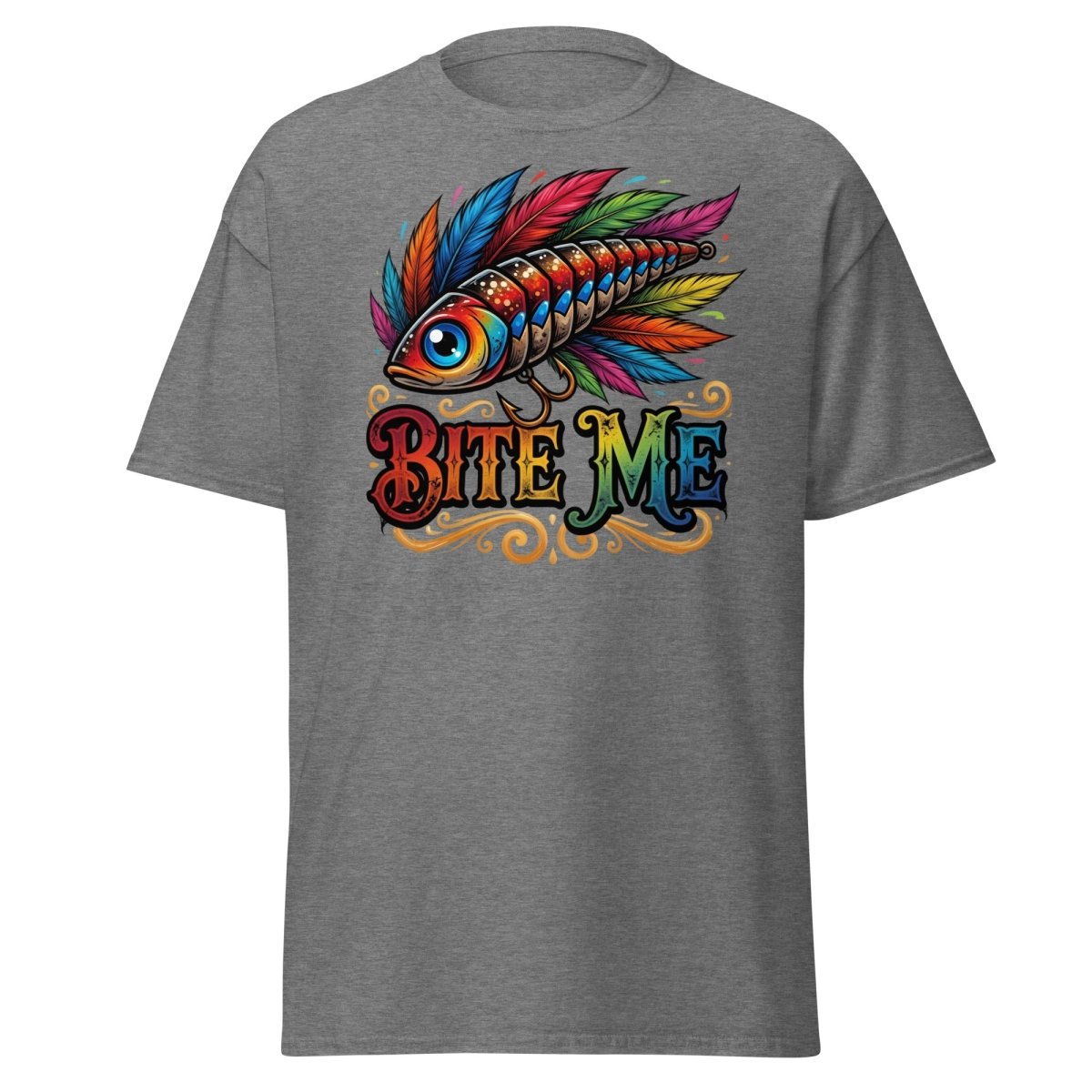 Bite Me Fishing Lure T-Shirt – Funny Angler Humor Tee - Graphite Heather - TeeRipple