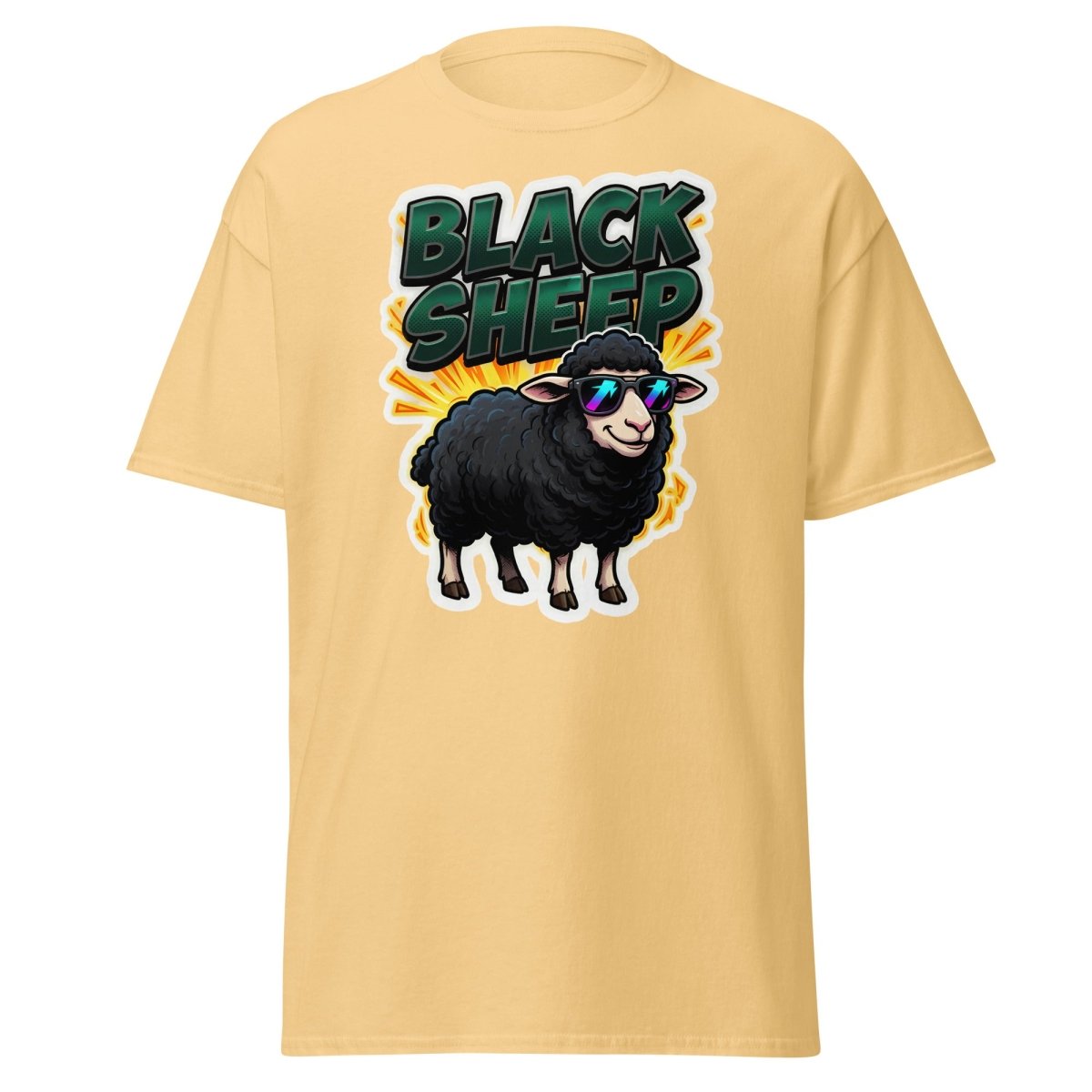 Black Sheep T-Shirt - Cool Sunglasses Rebel Tee - Yellow Haze - TeeRipple