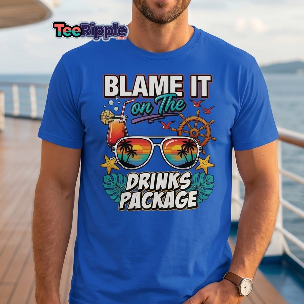 Blame It On The Drinks Package T-Shirt - Funny Vacation Tee - Maroon - TeeRipple