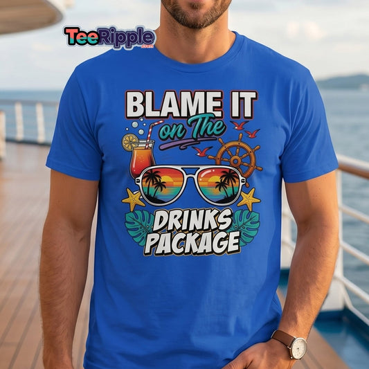 Blame It On The Drinks Package T-Shirt - Funny Vacation Tee - Maroon - TeeRipple