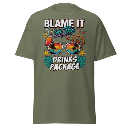 Blame It On The Drinks Package T-Shirt - Funny Vacation Tee - Military Green - TeeRipple