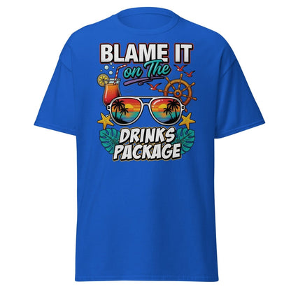 Blame It On The Drinks Package T-Shirt - Funny Vacation Tee - Royal - TeeRipple