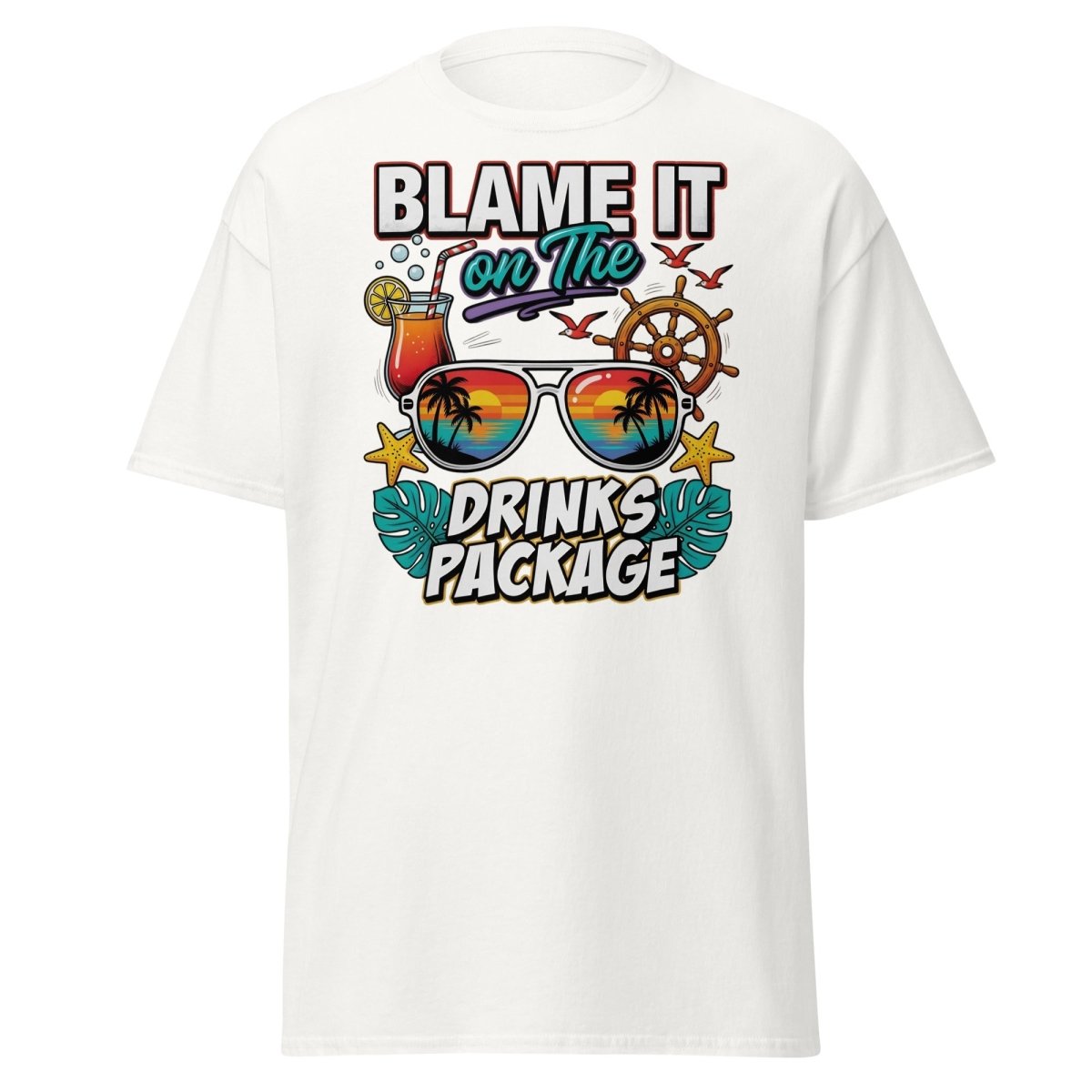 Blame It On The Drinks Package T-Shirt - Funny Vacation Tee - White - TeeRipple