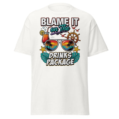 Blame It On The Drinks Package T-Shirt - Funny Vacation Tee - White - TeeRipple